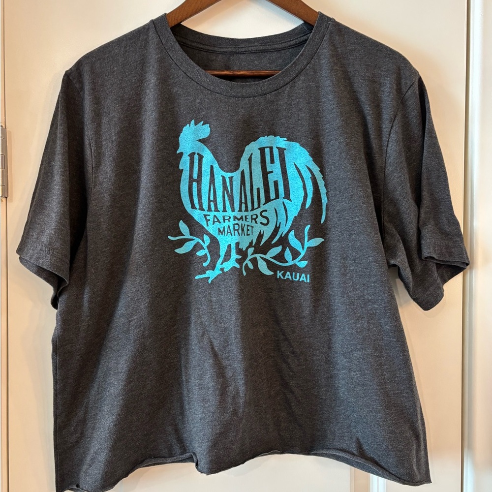 Gray and Blue Crop Top with Graphic Design